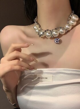 工厂销欧美风夸张淡水大珍t珠项链女轻奢小众设计高级感锁骨链颈