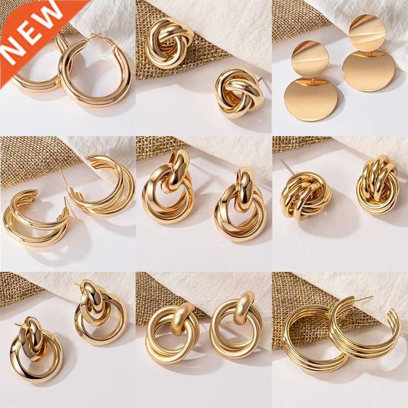 推荐LOVR New Bohemian Gold Color Earrings Faion Gold Big Hoo-图0