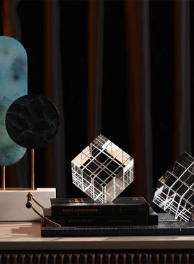 新中式摆件创意软装轻奢水晶魔方酒店客厅玄关装饰品