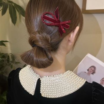 ປີໃຫມ່ rhinestone velvet bow clip temperament ຜົມຫັກ bangs ຂ້າງ clip ຫນຶ່ງຄໍາ clip ງ່າຍດາຍ ins