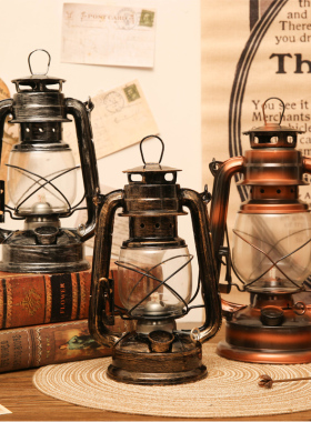 老式复古煤油灯摆件怀旧老物件仿古马灯手提户外露营灯装饰品道具