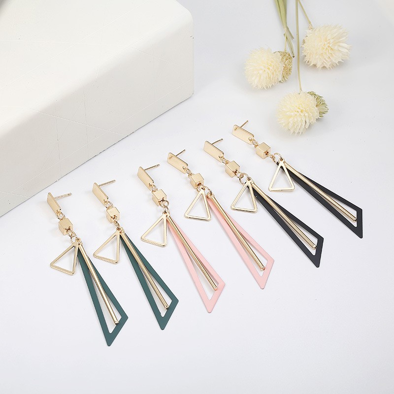 推荐Creative geometric color triangle earring women fashion - 图0