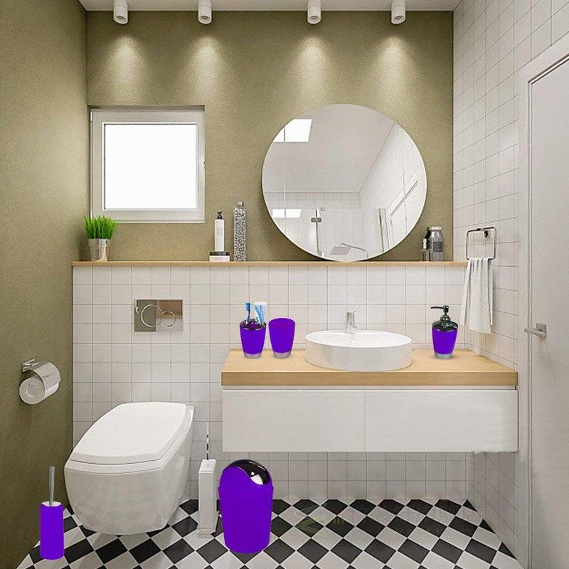 速发6pcs Bathroom Accessories Set Bath Toilet Brush with Tra-图0