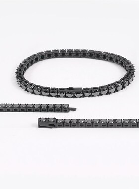 新款4-5mm316L不锈钢镶黑色莫桑石网球链 嘻哈男女手链现货热卖