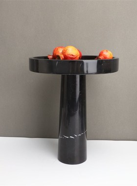 欧式创意黑色大理石盘摆件样板房售楼部卧室书房客厅桌面软装饰品