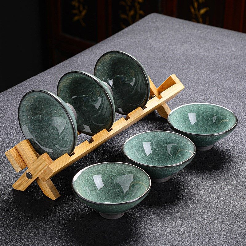 绿冰花冰裂釉主人单杯开片茶杯盏陶瓷茶具功夫茶杯套装6只斗笠杯,淘宝优惠券,粉丝福利购,淘宝优惠卷