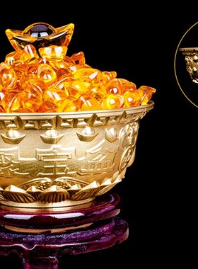 聚宝盆摆件居家办公室客厅纯铜存C钱罐水晶元宝店铺开业乔迁礼品
