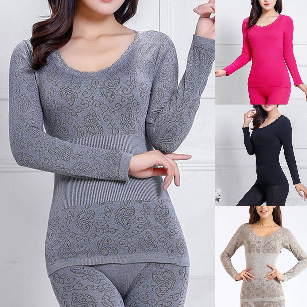 推荐Lace Thermal Underwear Sexy Ladies Clothes Warm Winter P - 图0