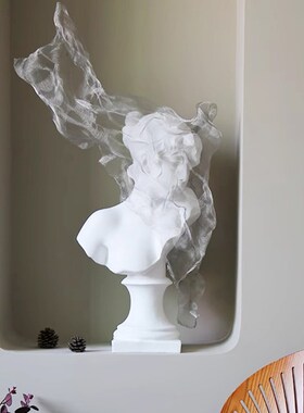 蓝色面纱少女带底座石膏树脂雕塑房间布置美容院摆饰艺术品大摆件