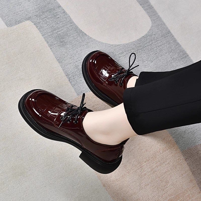 春秋深口单鞋女2024秋冬新款平底英伦风系带软皮鞋漆皮百搭小皮鞋,淘宝优惠券,粉丝福利购,淘宝优惠卷