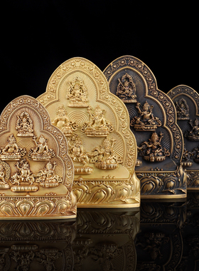 财神摆件佛神宗密纯铜六路财神水供杯佛前家用五姓财像八吉祥供碗