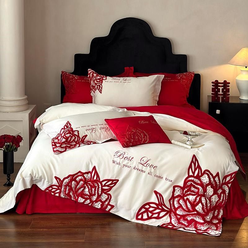 新疆长绒棉结婚庆玫瑰四件套喜庆酒红色被套陪嫁少女床品,淘宝优惠券,粉丝福利购,淘宝优惠卷
