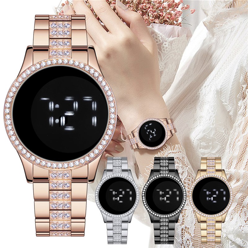 推荐Luxury Digital Led Watch for Women Gold Stainless Steel-图0