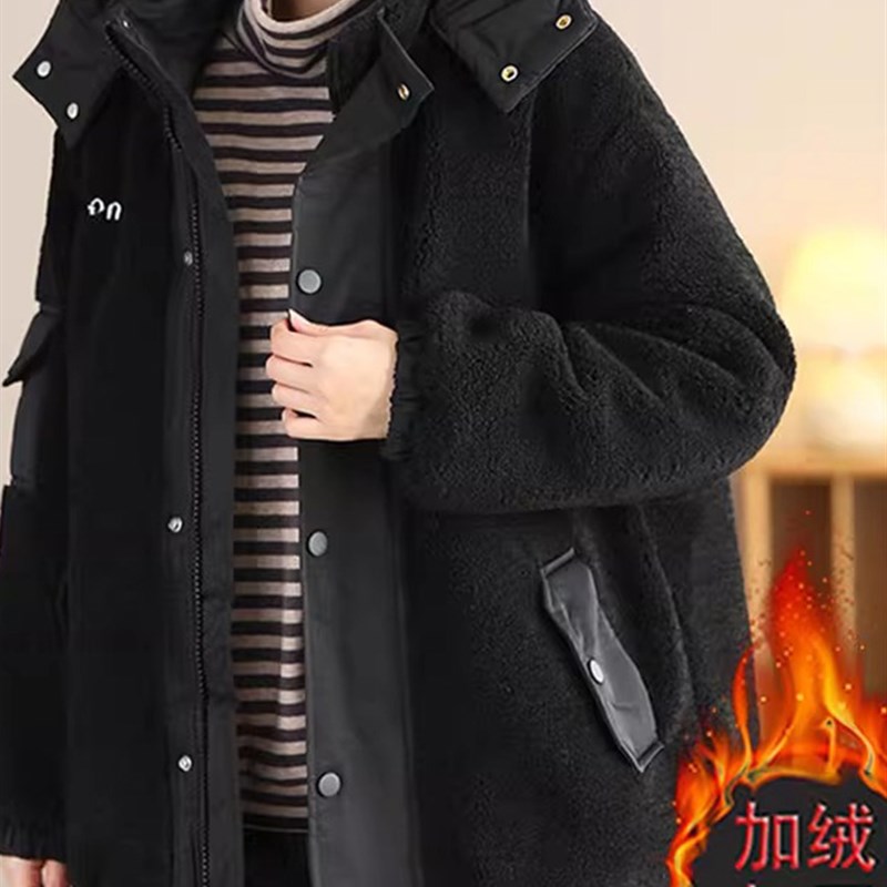 冬季女士棉衣加绒棉服2023新款爆款休闲洋派大尺码羊羔绒外套女秋