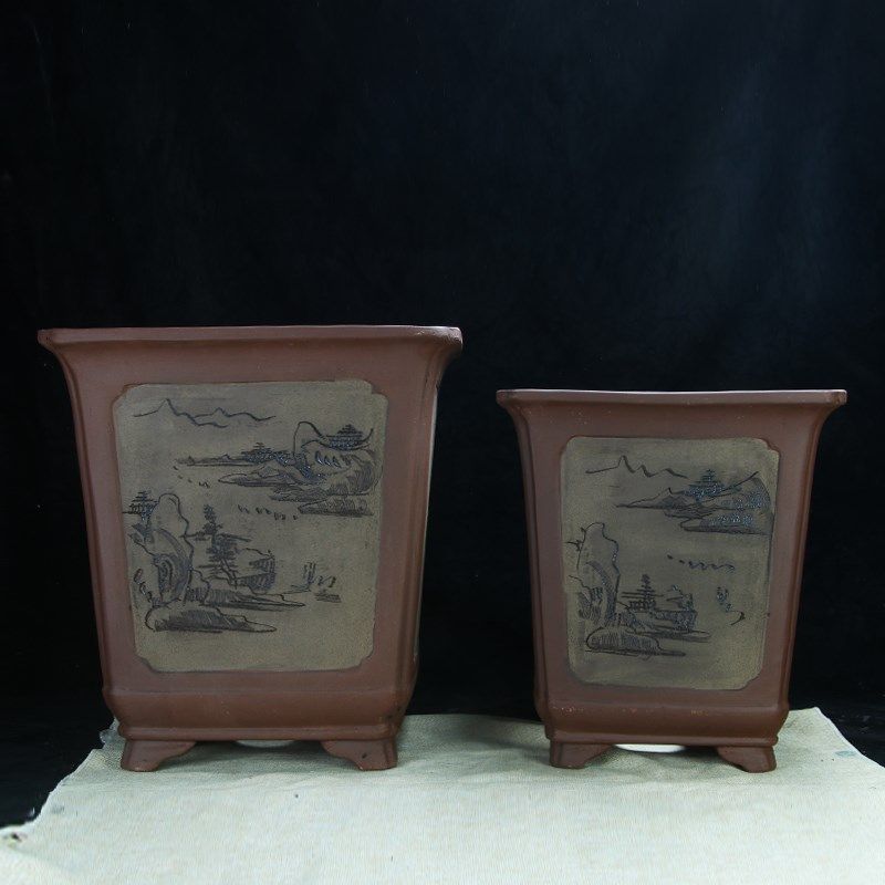 宜兴紫砂花盆加厚超大号高四方盆景种树老桩造型兰花陶瓷花盆,淘宝优惠券,粉丝福利购,淘宝优惠卷