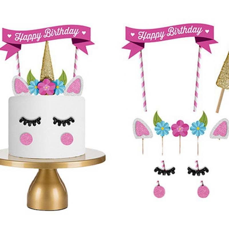 推荐1set Unicorn Cake Toppers Kids Birthday Party Cake - 图0