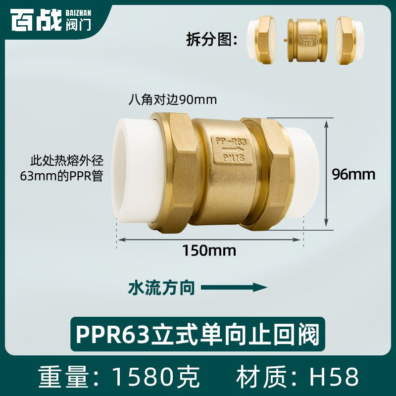 。百战阀门PPR止回阀4分20逆止阀6分25立式止逆阀1寸2热熔水管水 - 图1