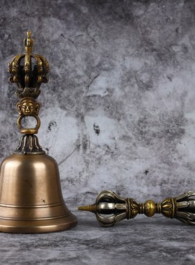 尼泊尔手工九股铜金刚铃金刚杵套装