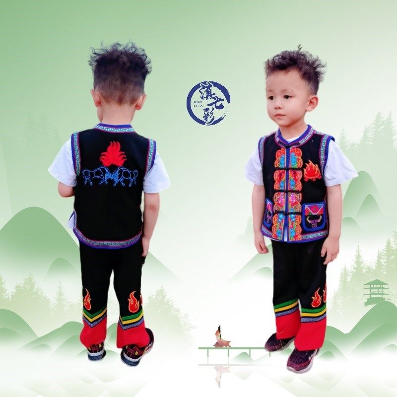 白色帆布小花牛i马甲黑色云南儿童民族服装小马褂绣花马夹单马甲,淘宝优惠券,粉丝福利购,淘宝优惠卷