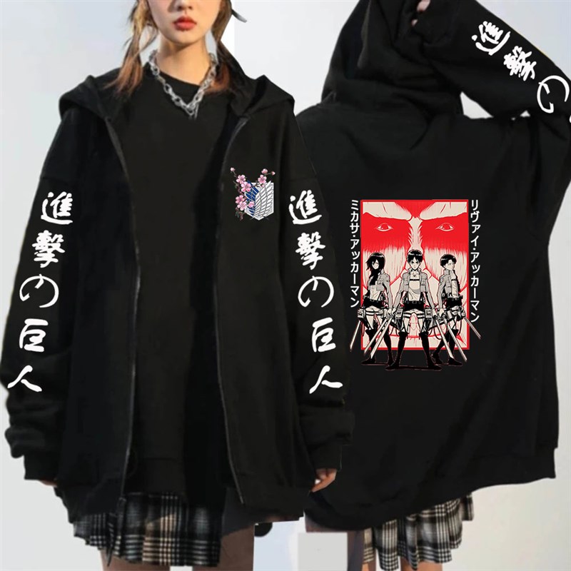 速发Zip Up Hoodies Attack on Titan Anime Men Women Jackets C-图3