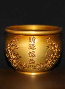 铜缸摆件纯铜招财百福缸聚宝盆存钱罐创意烟缸客厅风水居家装饰z.