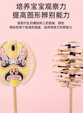 京剧脸谱旋转树斐波那契螺旋树木质棒棒糖变脸解压工位桌面小摆件