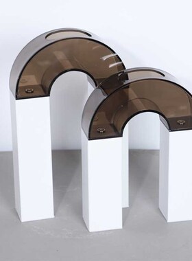 家居极简约亚克力花瓶样板房客厅摆件白色底座花插花器现货