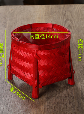 现货竹编装饰花盆套插花篮桌x面复古花器竹工艺品绿萝收纳篮手工