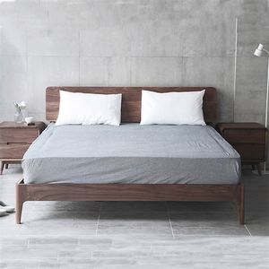 速发北欧纯实木双人橡木床黑胡桃木1.5米1.8米现代简约日式木蜡油