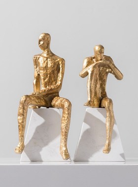 轻奢新中式抽象铸铁金属人物摆件样板间书房办公室酒柜书柜装饰品