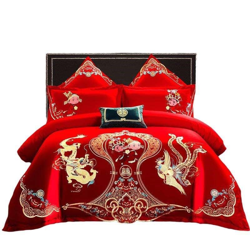 婚庆四件套长绒棉红色喜庆2024新款婚庆大刺绣四件套婚庆床品套件,淘宝优惠券,粉丝福利购,淘宝优惠卷