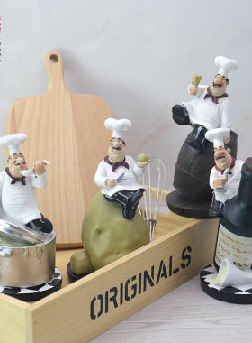 美式创意厨e师摆件人物餐厅酒柜装饰品酒吧台甜品咖啡店橱窗小摆