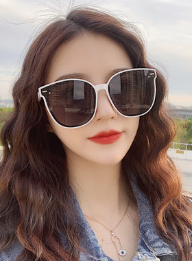 茶色墨镜2021新款潮女夏海边级感圆脸大脸显瘦网红偏光太阳眼镜