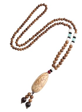 中国风复古毛衣链木佛珠项链吊坠B男女唐装T恤配饰情侣挂件百搭潮