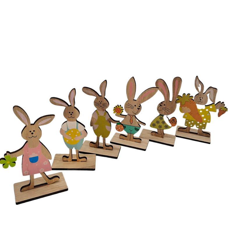 极速Painted Wooden Easter Bunny Desktop Ornaments Rabbits De-图1