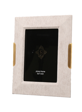 黄铜皮革相框6寸7寸画框相架摆台卧室牀头柜样板房摆件书桌装饰品