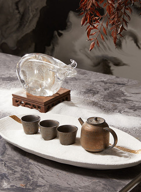 现代新中式复古不规则陶瓷花瓶摆件样板间客厅办公室桌面装饰组合