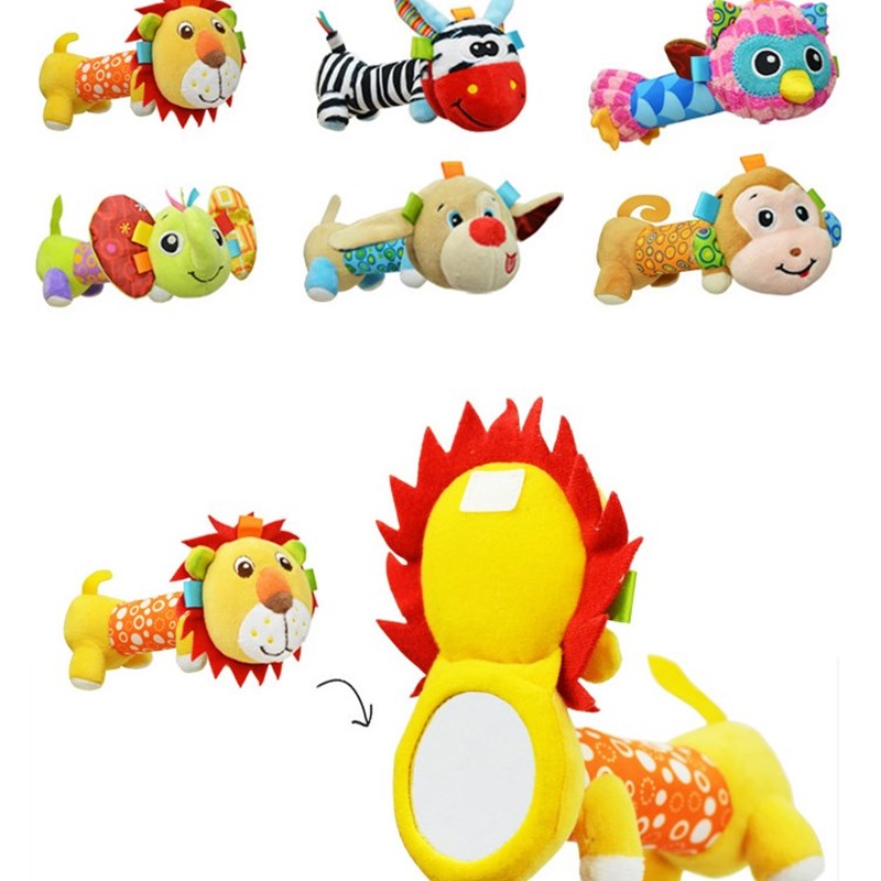 Mirror Plush Handbells  Baby Rattles Cartoon Animal BB Toy S - 图0