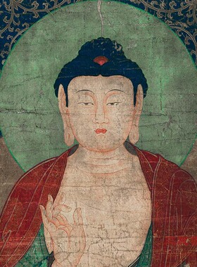 国画工笔重彩 宋代古画佛像 佚名 释迦三尊像 真迹复制画芯未装裱