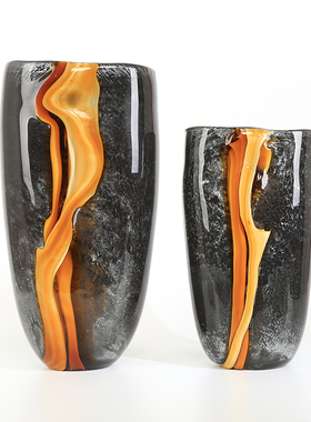 美式加厚混彩琉璃大花瓶创意干花花培插花器家居样板房装饰品摆件