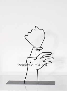 简约抽象金属铁艺线条人物人脸B桌面装饰摆件北欧创意手房间饰品