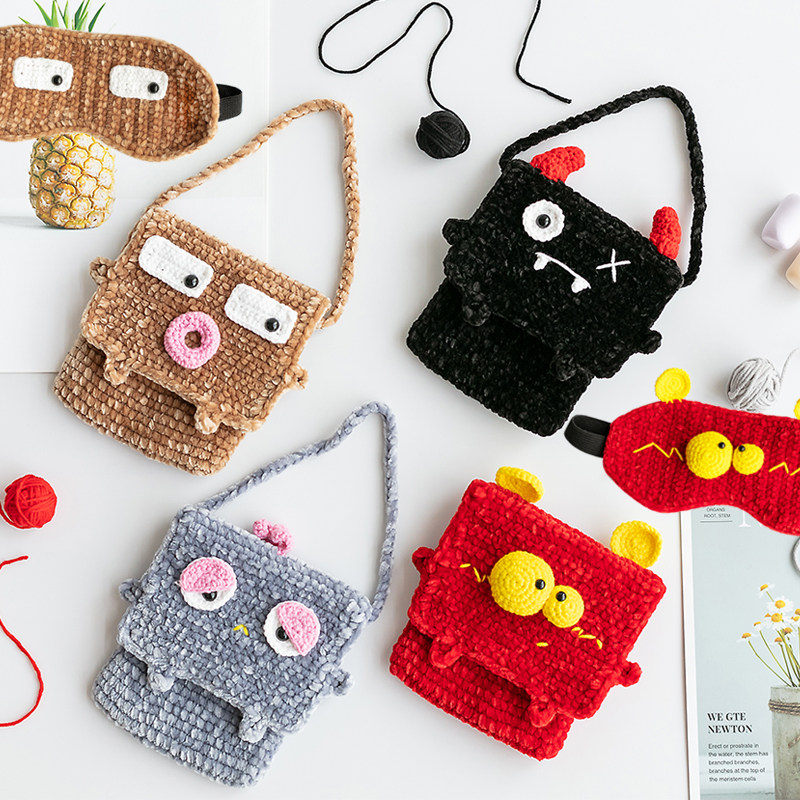 胖小森手a作怪咖眼罩小包玩偶手工钩针diy编织材料包牛奶棉毛线团,淘宝优惠券,粉丝福利购,淘宝优惠卷