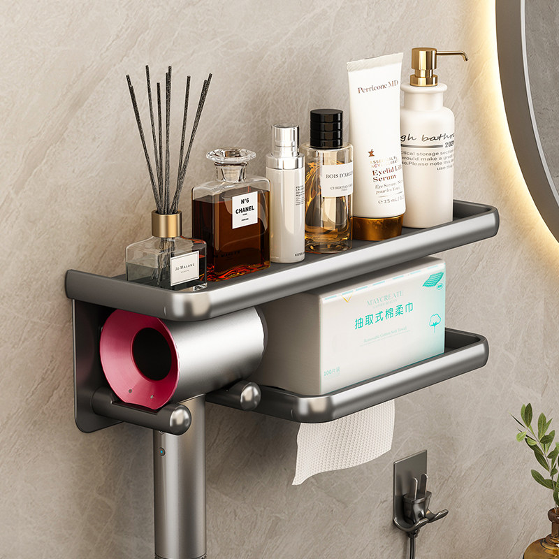 卫生间吹风机置物免打孔壁挂浴室牙刷一体风筒洗脸巾挂架收纳架子,淘宝优惠券,粉丝福利购,淘宝优惠卷