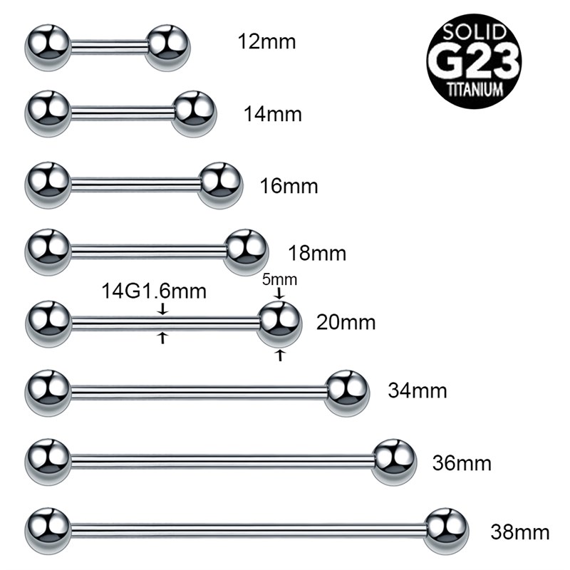 极速1PC G23 Titanium Long Industrial Barbell Rings 14G Tongu - 图1