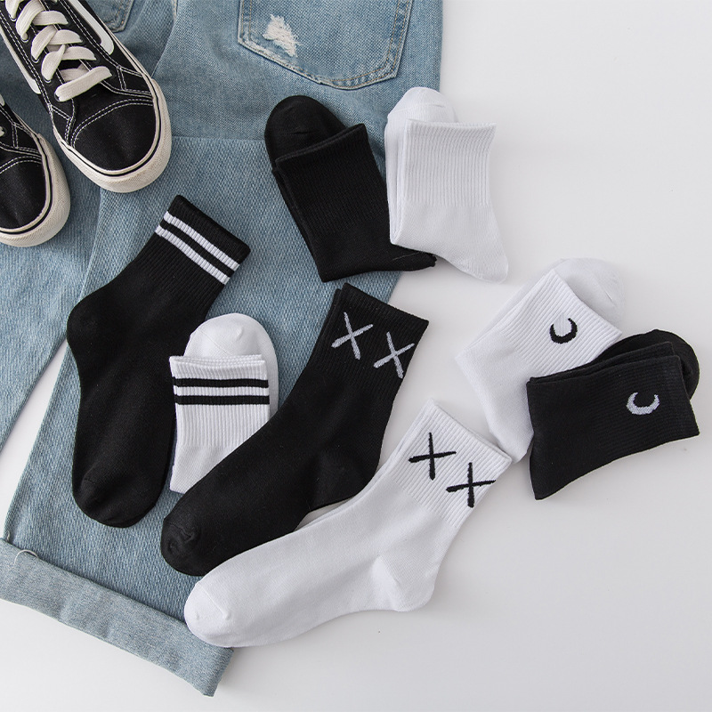 推荐Striped Soild Colors Cotton Unisex Socks Streetwear-图0