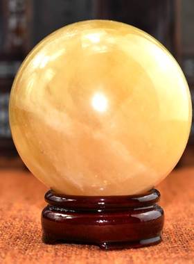 天然黄色水晶球圆形摆件办公室厨房D西北角客厅玄关博古架工艺礼