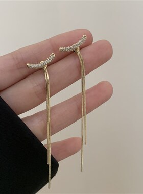 小众设计感长f版流苏耳坠耳环女气质网红耳针显脸瘦耳饰高级感女