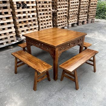 ໂຕະໂຕະໄມ້ແຂງແບບຈີນ Eight Immortals table hotel restaurant square pavilion square table and chair combination commercial