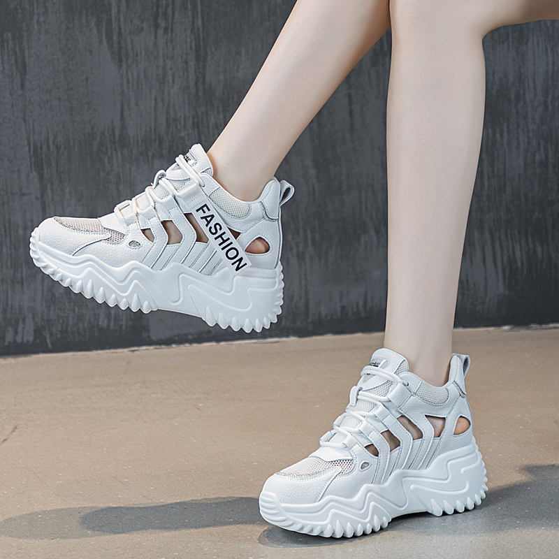 夏天鞋子女2023n新款夏季增高老爹鞋女款厚底运动休闲凉鞋夏款透 - 图1