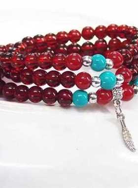 网红6mm三圈手链女潮版百搭时尚石榴石清新姐妹多款形状货源饰